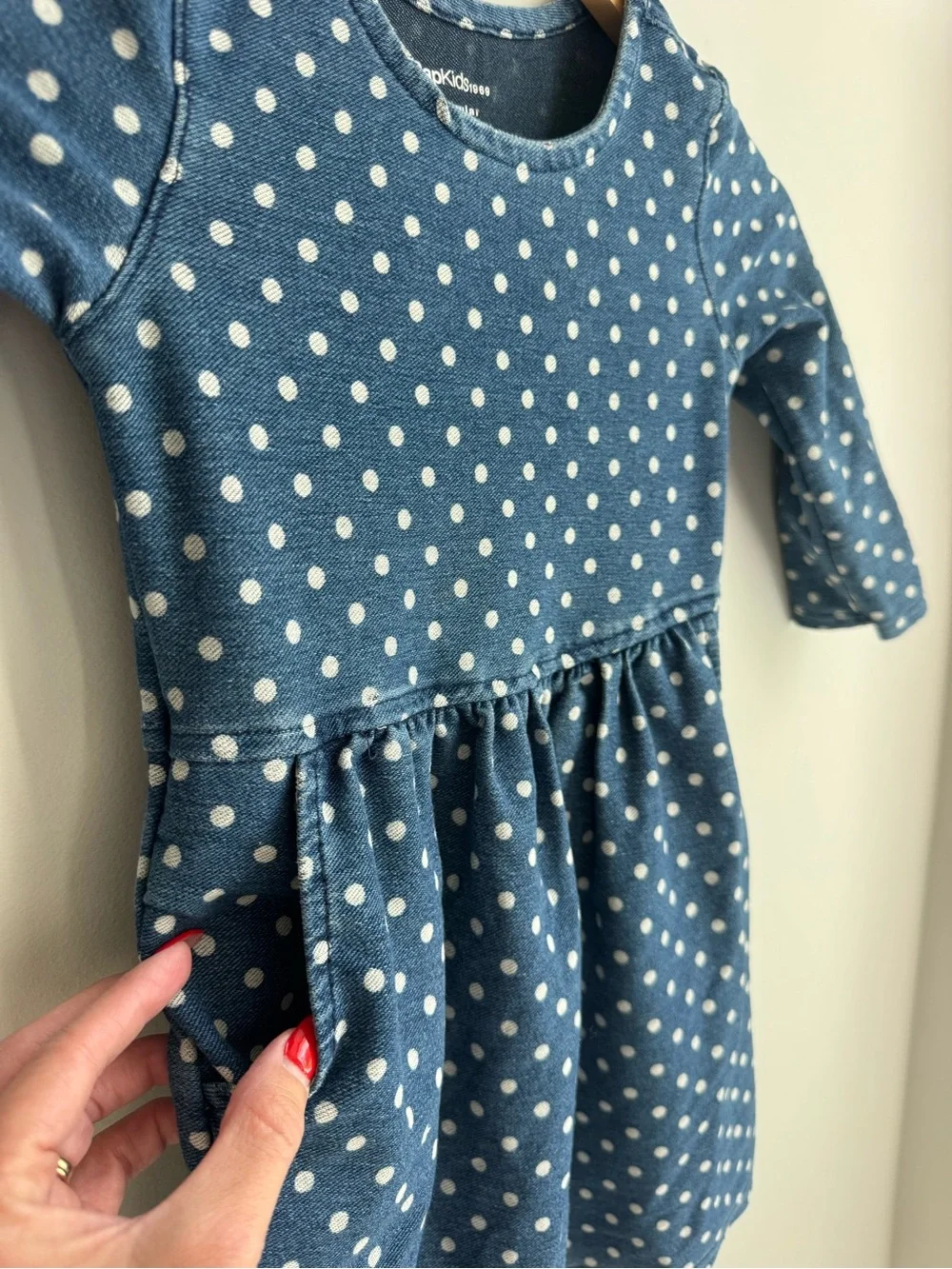 GAP Navy Blue Polka Dot Long-Sleeve Girls Dress